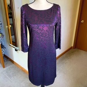 💜 A B S Collection - NWT - 3/4 Sleeve Lined Lacey Midi Dress - Size: 8